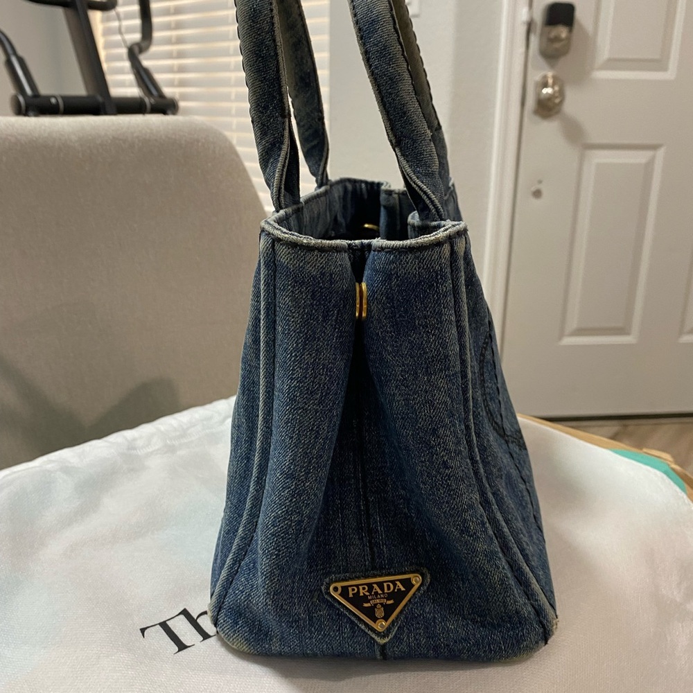 Prada Blue Denim Tote with Logo - Picture 6 of 13